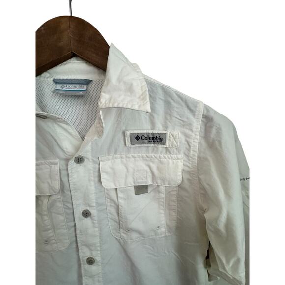 Columbia PFG Boys Long Sleeve Vented Button-Up Shirt Size M (10/12) Cream - Picture 4 of 7